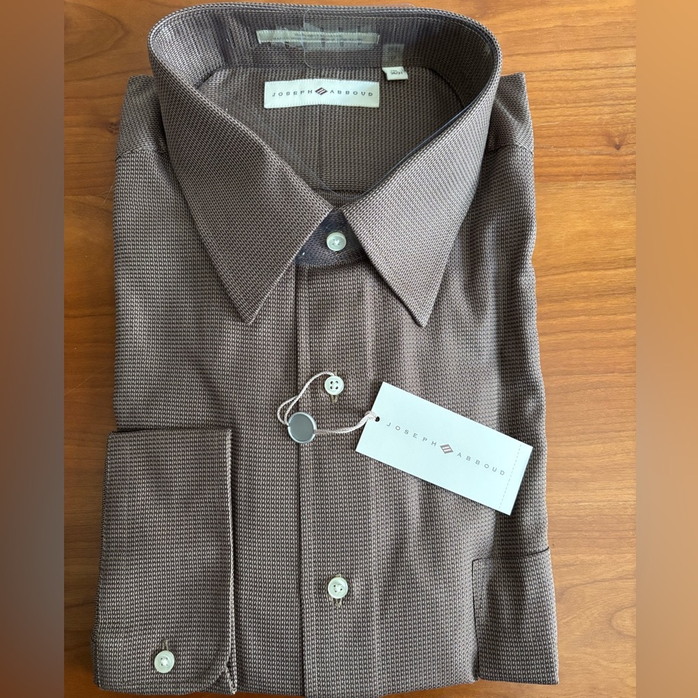 Joseph Abboud Brown Woven Dress Shirt with Textured Weave Size 171/2 36/37